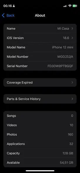 iPhone 12 Mini 128GB Black Ex Inter