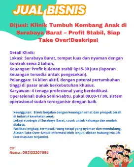 Jual Bisnis Klinik tumbuh kembang