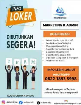 Dicari Segera 3 orang untuk Tim Marketing
