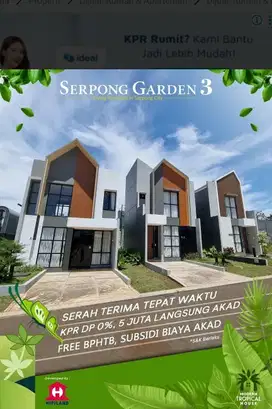 Siap Huni Serpong Garden Dekat Stasiun Cisauk dan Aeon Mall BSD