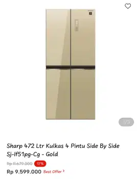 Sharp 472 Ltr Kulkas 4 Pintu By Side - Gold