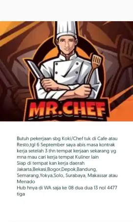 Saya Mencari pekerjaan di Cafe Resto sbg Koki/Chef