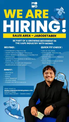 Lowongan Sales Area Vape – Jabodetabek | Gaji + Insentif