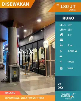Disewakan Ruko 3 Lantai Cocok Semua Usaha di Elpico Villa Puncak Tidar
