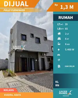 Rumah Unit Kvadra Furnish di Araya Malang Siap Huni