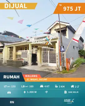 Rumah Minimalis Hook Lingkungan Nyaman di Jl Widas Sulfat Malang