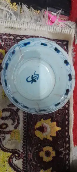 Mangkuk samtiong porselen biru putih tiongkok lawas antik dinasty Qing