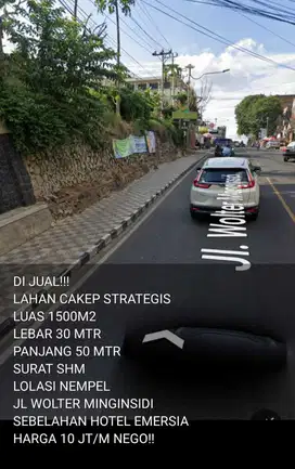 TANAH HOOK PINGGIR JALAN PROTOKOL WOLTER MONGINSIDI DIJUAL CEPAT