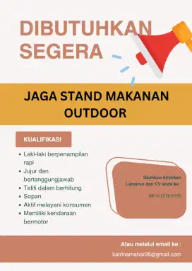 Lowongan kerja jaga stand makanan Outdoor