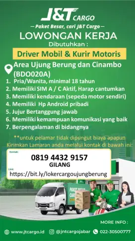 LOWONGAN KERJA UNTUK DRIVER DAN KURIR