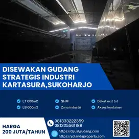 Disewa Gudang Zona Industri Strategis Lokasi Kartasura,Sukoharjo 600m2