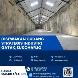 Disewa Gudang Kawasan Industri Strategis Gatak,Sukoharjo Luas 2500m2