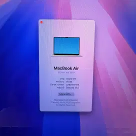 Macbook Air M3 layar 15 Inch Ram 16 Ssd 256 lengkap full set Ibox