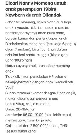Dicari ART/ Baby Sitter momong
