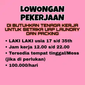Lowongan kerja setrika uap laundry dan packing