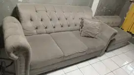 Sofa L kancing Abu Abu