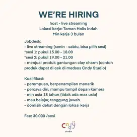 Dicari segera Host Live Streaming & Pengrajin, Lokasi: Taman Holis