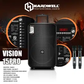 Hardwell Vision 15 Inch Pro Speaker Aktif Portable  2 mic Wireless UHF