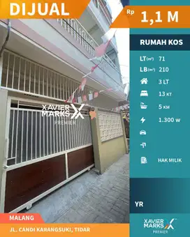 DIJUAL RUMAH KOS BARU 13 KT FURNISH DI CANDI KARANGSUKI, TIDAR MALANG