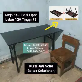 Meja Kaki Besi Lipat +Kursi Jati