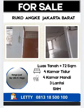 Ruko Angke Jakarta Barat 3 Lantai Rp 1.65 M Nego