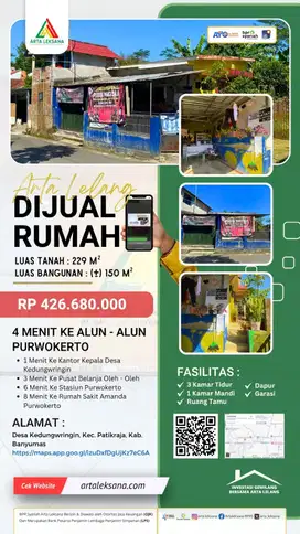 dijual rumah murah dekat dengan pusat kota purwokterto