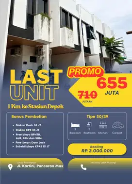 FOR SALE,Rumah unit Terakhir di Bulan Agustus,Deket stasiun Depok