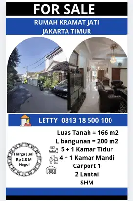 Rumah 2 Lantai SHM Kramat Jati Jakarta Timur Rp 2.8 M Nego