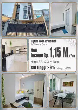 Dijual Rumah Kost Estetik Bangunan Baru di Tanjung Duren