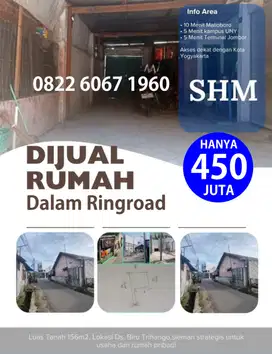 Dijual 450Jt Tanah 156M2 di Jalan Kabupaten Trihanggo 10Mnt Tugu Jogja