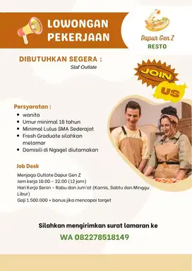 Dibutuhkan Segera Staf Outlate Dapur Gen Z