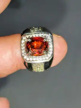 Cincin Batu garnet Mandarin 1.77 crat ring perak memo skylab