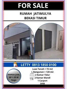Rumah Siap Huni Jatimulya Bekasi Timur Rp 1.35 M Nego