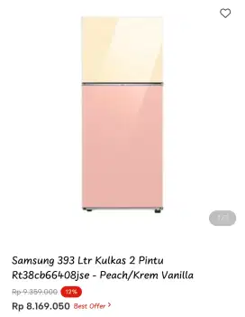 Samsung 363 Ltr Kulkas 2 Pintu Rt38cb66408jse- Peach/krem Vanila