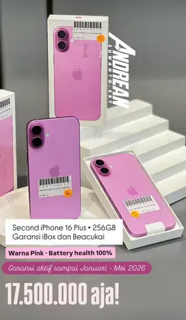 Second iphone 16 plus 256 gb garansi ibox dan bea cukai