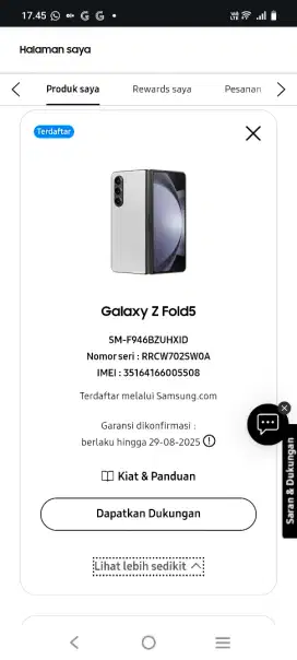 Samsung Z Fold 5 Sein 1TB Mulus Garansi On Bisa TT Pastinya