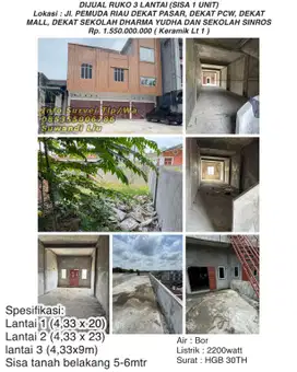 Dijual ruko 3 lantai(sisa 1 unit) dipekanbaru jln.pemuda riau