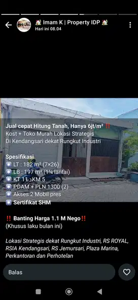 Rumah kost dan toko lokasi Kendangsari Rungkut Surabaya