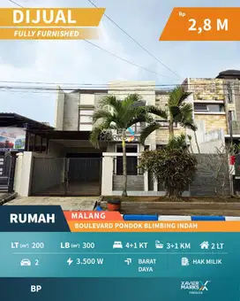 Dijual Rumah Full Furnished di Boulevard PBI, Araya Malang