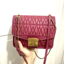 Preloved Tas Furla Metropolis Quilted Leather Maroon Authentic