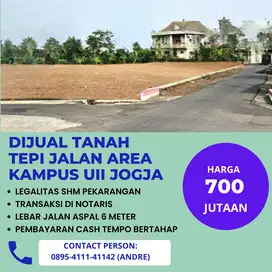 Tanah Jogja Tepi Jalan Aspal Area Kampus UII, Cocok Villa dan Kost