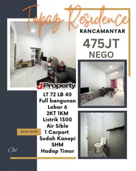 JUAL RUMAH CLUSTER TOPAZ RESIDENCE RANCAMANYAR 400 JT AN