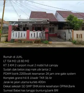 DIJUAL CEPAT RUMAH HOOK DI KOMPLEK GRANDHILL 8 KOTA PALEMBANG