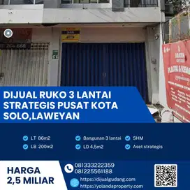 Dijual Ruko 3 Lantai Strategis Pusat kota Solo,Laweyan luas 86m2
