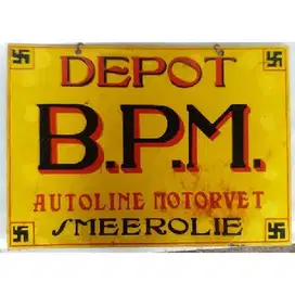 Antik iklan enamel bolak - balik DEPOT BPM era Ned - Indie 1900