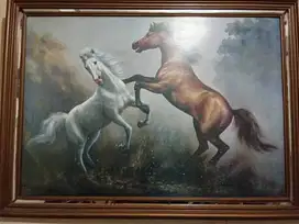 lukisan kuda dan bingkai ukuran 110 x 80