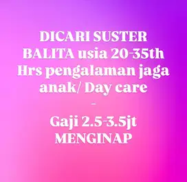 DICARI SUSTER BALITA menginap asal jawa tengah/jawa timur