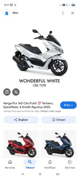 Jual motor secondl Honda pcx 2023 warna putih