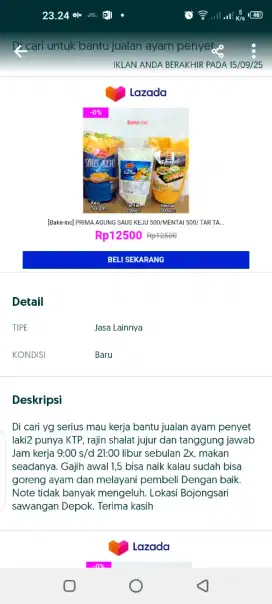 Cari yg mau bantu jualan ayam goreng