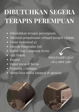 Dicari Terapis Perempuan